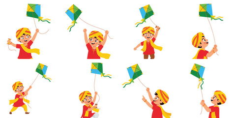 Fototapeta premium Boy flying kites in various poses