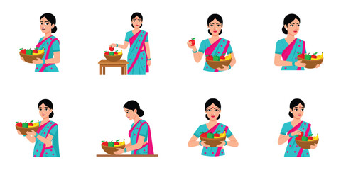 Fototapeta premium Indian woman holding fruit bowl
