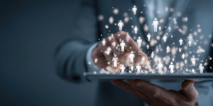 Businessman Using Digital Tablet for Customer Relationship Management and HR Recruitment