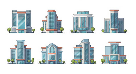 Fototapeta premium Modern Office Buildings Vector Set. Architecture Design.