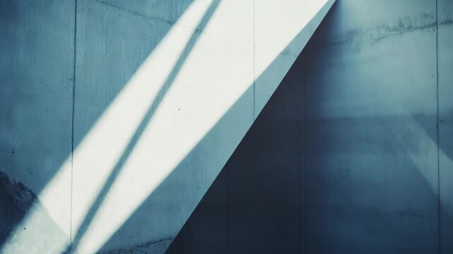 Concrete wall with sharp light and shadow forming abstract geometric shapes and high contrast minimalist composition, textured architectural surface in cool monochrome tones