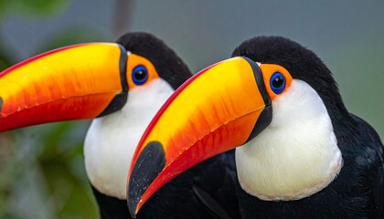 The toucan toko is a brightly colored bird with a large orange beak.
