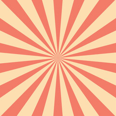 Retro rpink coral background with vintage circus sunburst. Psychedelic colorful swirl poster, abstract pattern in 70s carnival style. Hypnotic sunburst vector illustration.