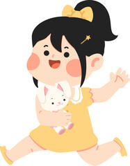 Girl Running With Bunny Toy