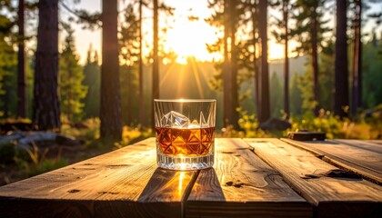 An old wooden table with a glass on it.