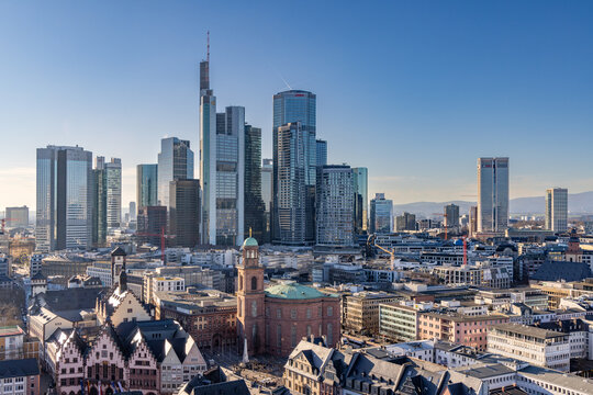scenic aerial skyline view of Frankfurt am Main, Germany.