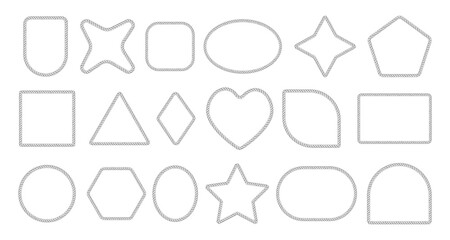 Rope brush frame borders in square and round shape vector illustration set. Nautical vector design with braided rope patterns, perfect for marine-themed decorations and vintage sailor graphics. © Konstantin