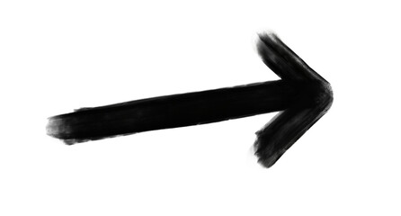 Minimalist Charcoal Arrow Pointer Symbol with Sketchy Ink Effect on Transparent Background