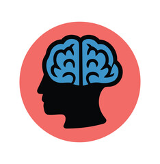 Obraz premium Head Silhouette with Brain Icon – Mental Health Flat Circle Vector