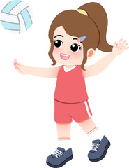 A young girl playing volleyball with a big smile 