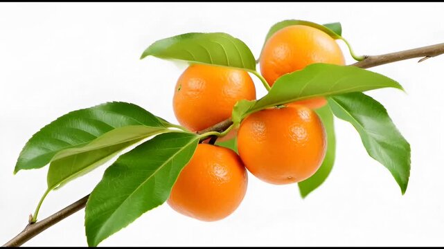 Vibrant Citrus Sinensis Branch Featuring Ripe Orange Fruits and Lush Green Foliage Isolated on a Pristine White Background for Culinary or Botanical Design Elements