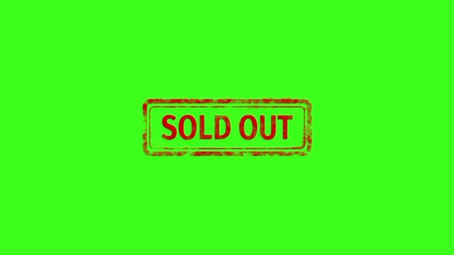 Sold out red rubber stamp text on green screen background for retail and ecommerce business videos