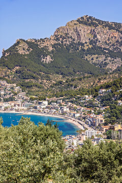 Port de soller a coast village with a sea bay on mallorca