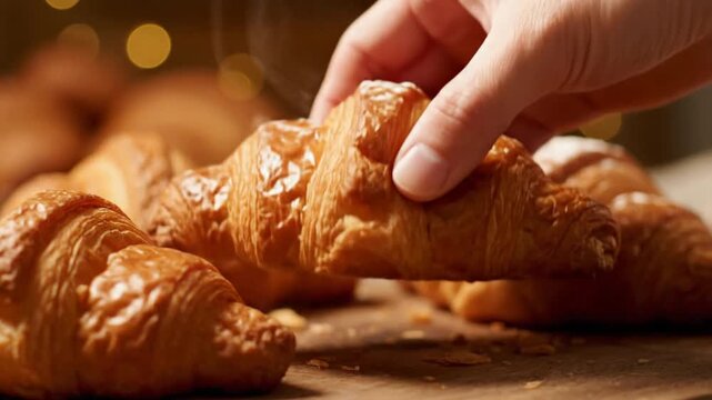 Fresh Croissants Steam Hot From Oven.