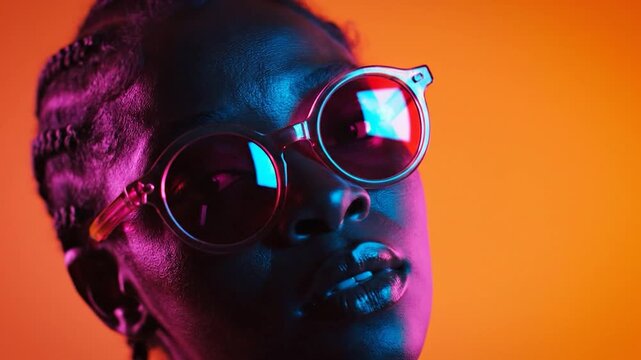 Colorful neon light portrait braided hair eyewear