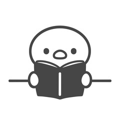 本を読むひよこの手描き線画イラスト 読書や授業中の学習 © Nitomaru