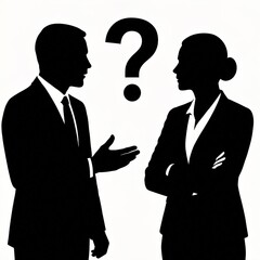 businessman and question mark with a question mark between them