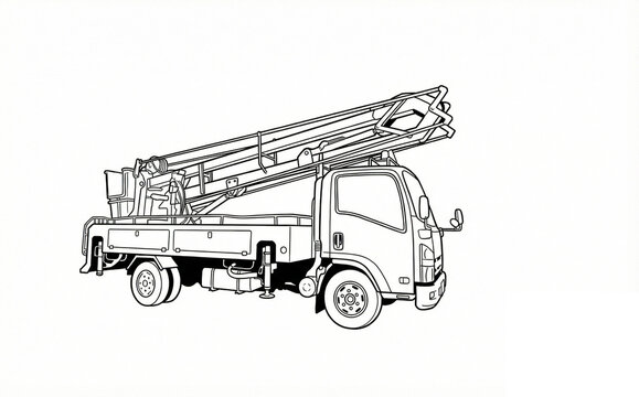 Coloring book of Bucket truck for maintenance electric cables, Aerial work bucket vehicle.