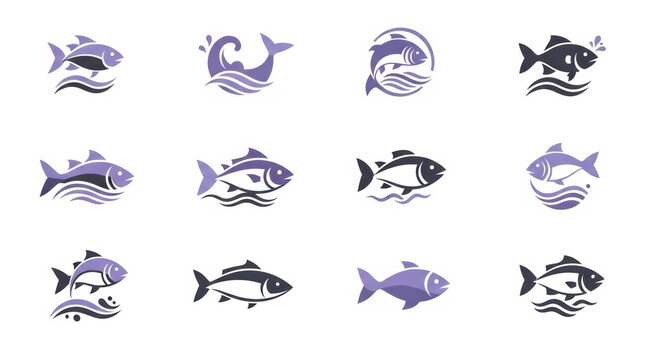 Fish logo set. Aquatic animals icons collection.
