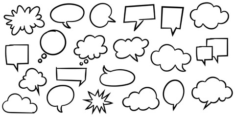 Hand Drawn Speech Bubbles and Cloud Doodle Sketch Communication Set