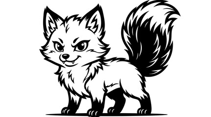 Fototapeta premium Bold and assertive graphic illustration of a determined fox standing firm, showcasing its inherent wild strength and clever spirit in a striking black and white mascot design