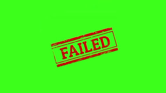 Failed red rubber stamp with grunge effect on green screen background for error and rejection concept