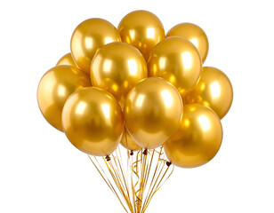 A bright bunch of shiny golden balloons on sticks