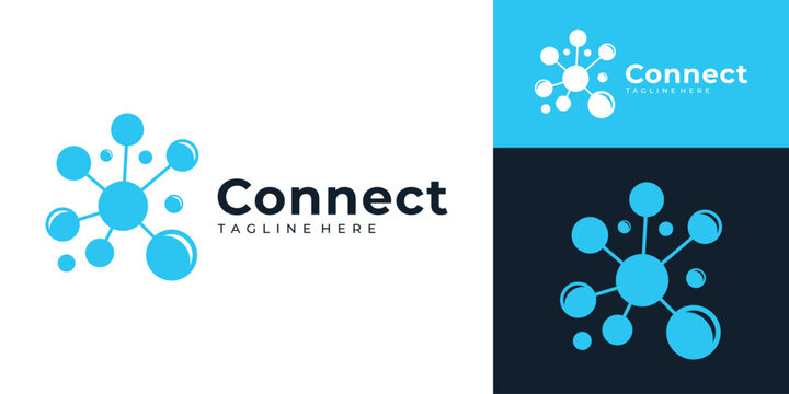 Connect technology logo with molecule network node
