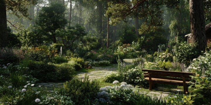 Dreamweaver's Garden: Enchanting Fantasy Landscape with Lush Flora and Mystical Atmosphere