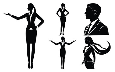 Obraz premium Businesspeople Silhouettes Collection Featuring Diverse Poses For Corporate Design And Professional Presentations