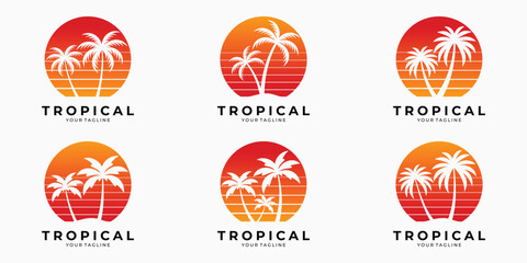 Tropical summer palm tree logo collection © Alyn