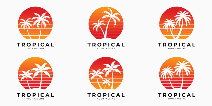 Tropical summer palm tree logo collection