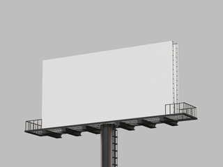 Obraz premium A large blank white billboard with a black metal frame and railing on a gray background