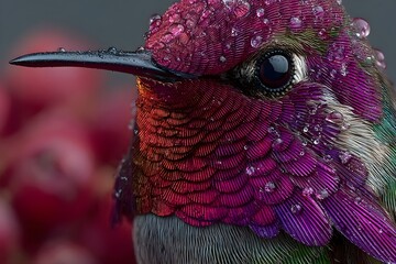Fototapeta premium Close-Up of Colorful Hummingbird with Dew