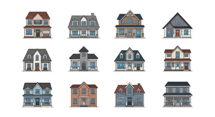 Obraz premium Pixel art houses collection, architecture
