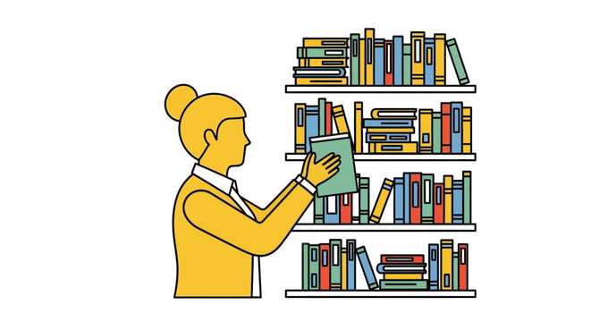 Woman choosing a book from shelf.