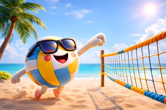 volleyball cartoon 3d on the beach