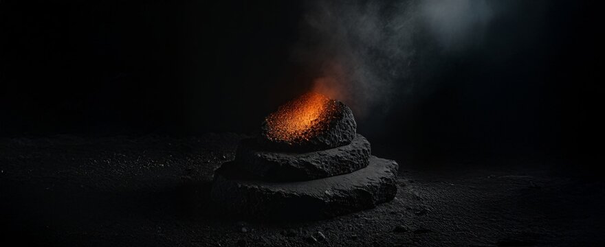 Volcanic Rock Podium with Glowing Lava Core for Product Display