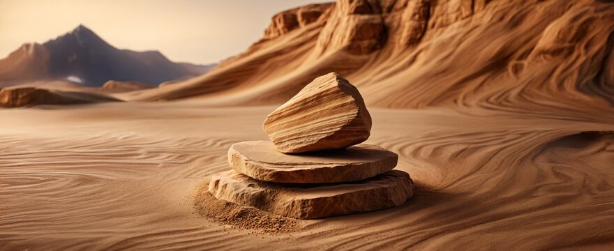 Podium Background with Sandstone Pedestal for Desert Product Display