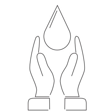 World Water Day Environmental Outline Icon with Hands Holding Water Drop