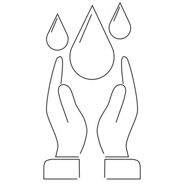 World Water Day Environmental Outline Icon with Hands Holding Water Drop