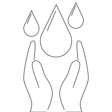 World Water Day Environmental Outline Icon with Hands Holding Water Drop
