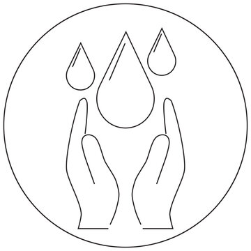 World Water Day Environmental Outline Icon with Hands Holding Water Drop