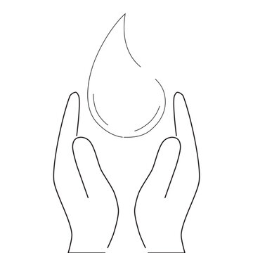 World Water Day Environmental Outline Icon with Hands Holding Water Drop