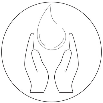 World Water Day Environmental Outline Icon with Hands Holding Water Drop