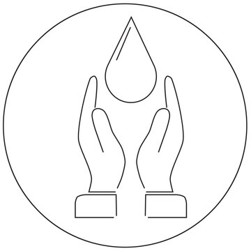 World Water Day Environmental Outline Icon with Hands Holding Water Drop