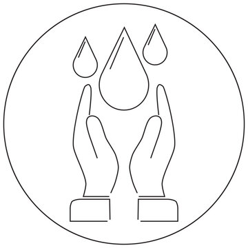 World Water Day Environmental Outline Icon with Hands Holding Water Drop