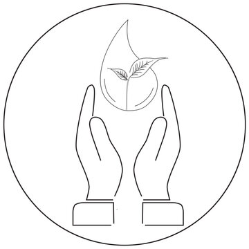 World Water Day Environmental Outline Icon with Hands Holding Water Drop