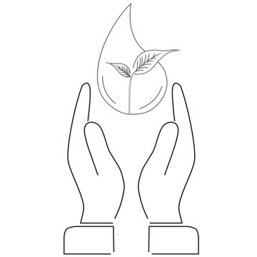World Water Day Environmental Outline Icon with Hands Holding Water Drop