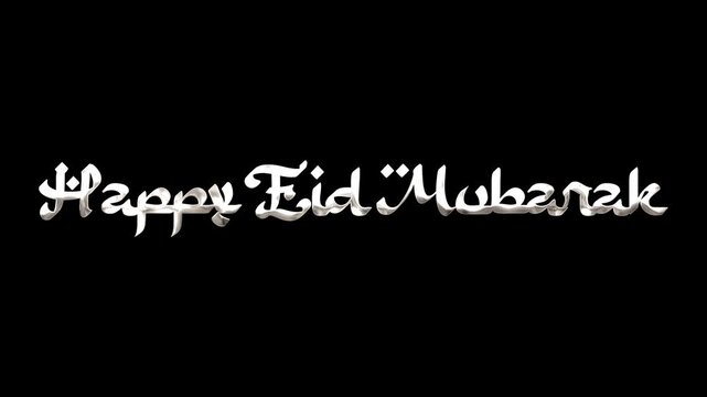 Eid calligraphy. Happy eid mubarak message in a stylized font suitable for greeting cards, social media posts, banners, posters, and invitations.